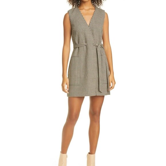 Club Monaco Herringbone Faux Wrap Dress Women 12 Brown Academia Western Preppy - Picture 1 of 10